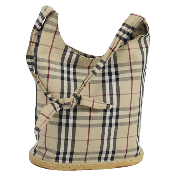 BURBERRY Nova Check Shoulder Bag Canvas Beige Silver Auth 102451
