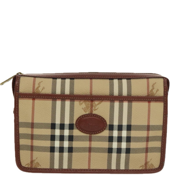 Burberrys Nova Check Clutch Bag PVC Leather Beige Auth 102458