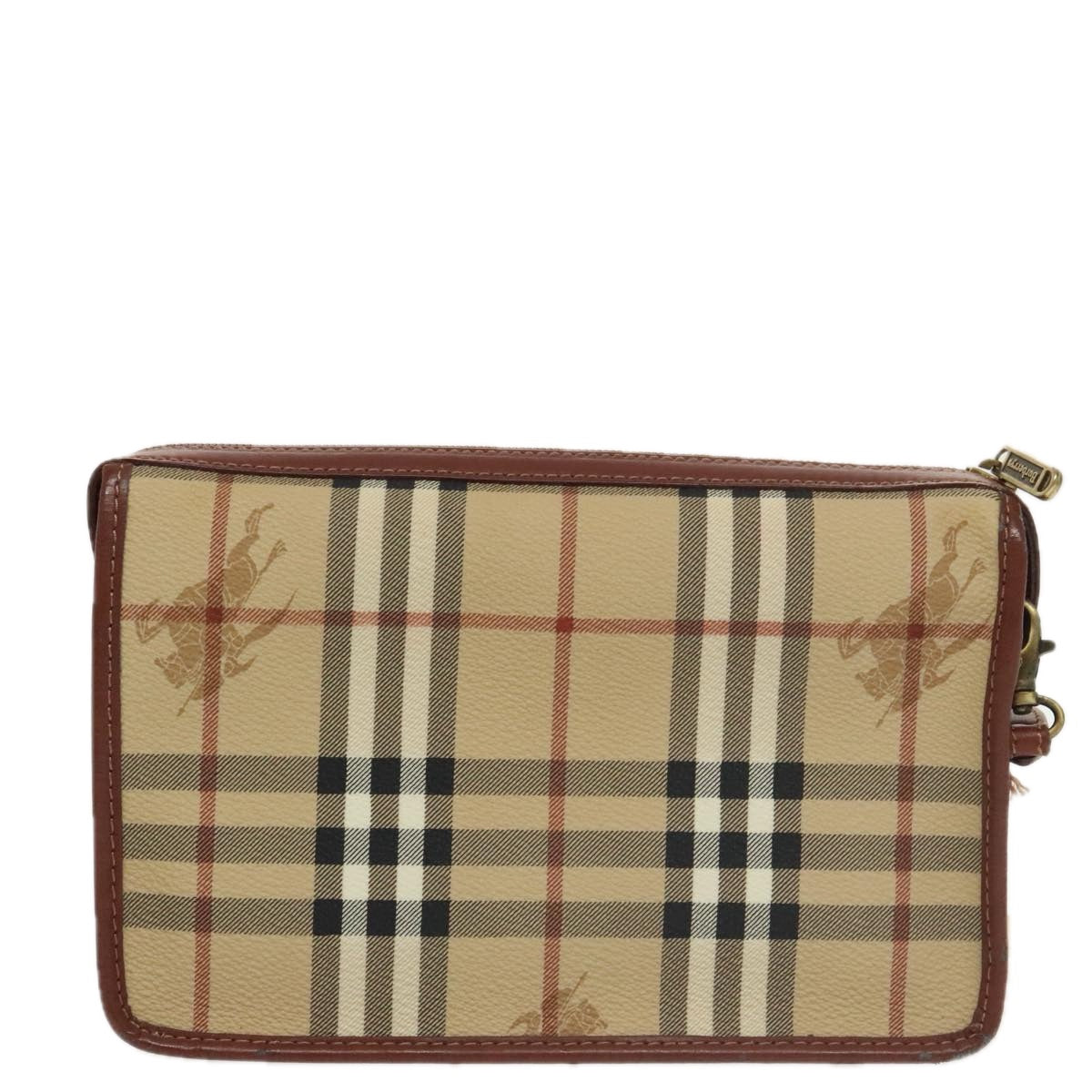 Burberrys Nova Check Clutch Bag PVC Leather Beige Auth 102458