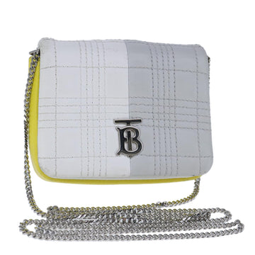 BURBERRY TB Chain Shoulder Bag Leather White Yellow Auth 102462V