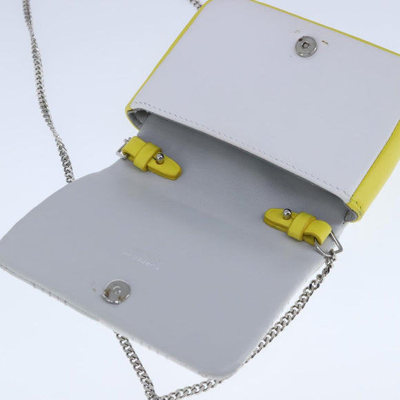 BURBERRY TB Chain Shoulder Bag Leather White Yellow Auth 102462V