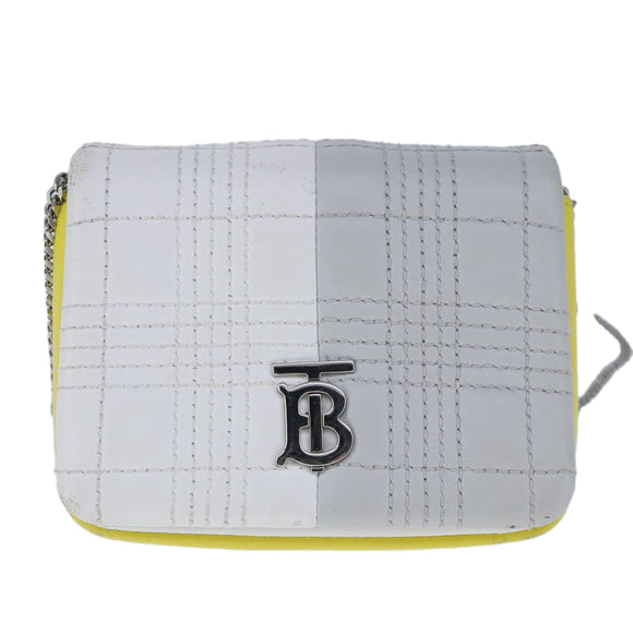 BURBERRY TB Chain Shoulder Bag Leather White Yellow Auth 102462V