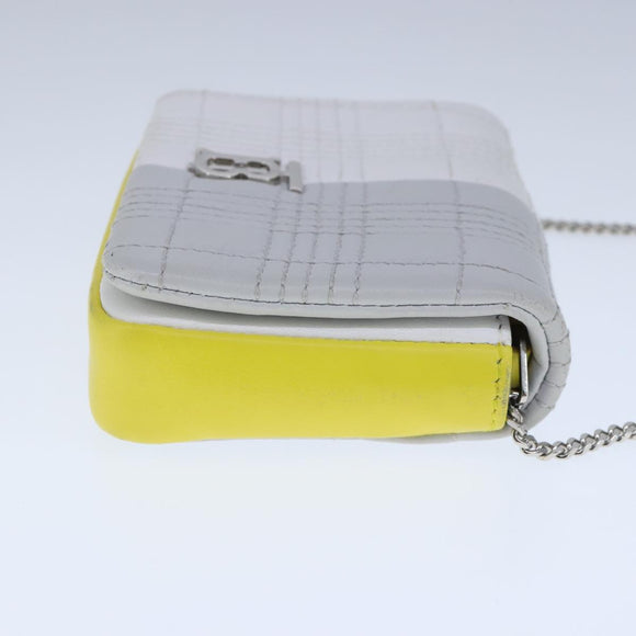 BURBERRY TB Chain Shoulder Bag Leather White Yellow Auth 102462V
