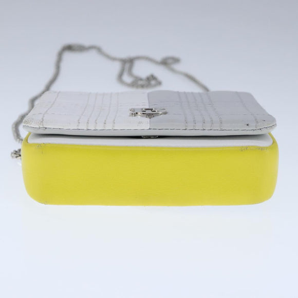 BURBERRY TB Chain Shoulder Bag Leather White Yellow Auth 102462V