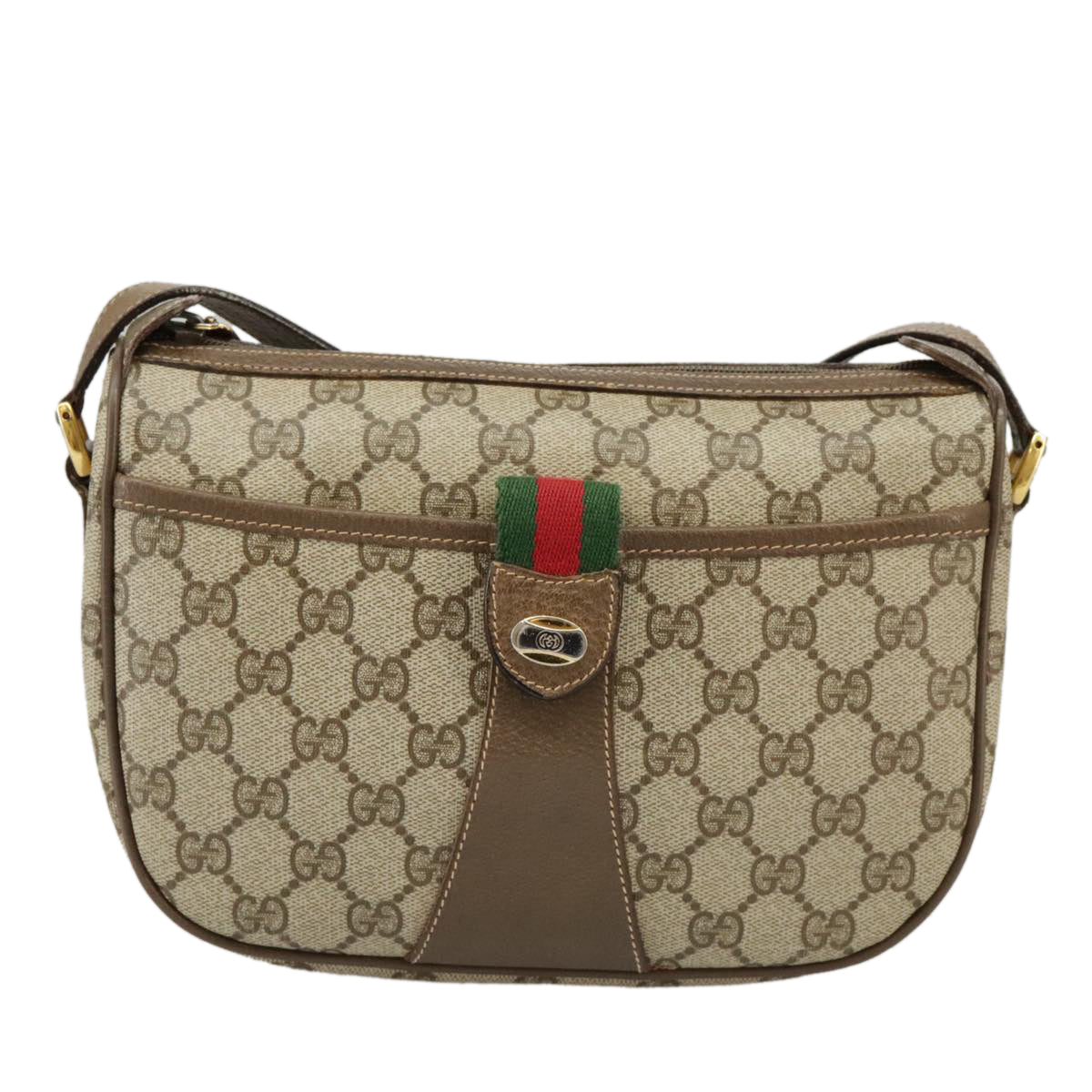 GUCCI GG Supreme Web Sherry Line Shoulder Bag PVC Beige 89 02 032 Auth 102467