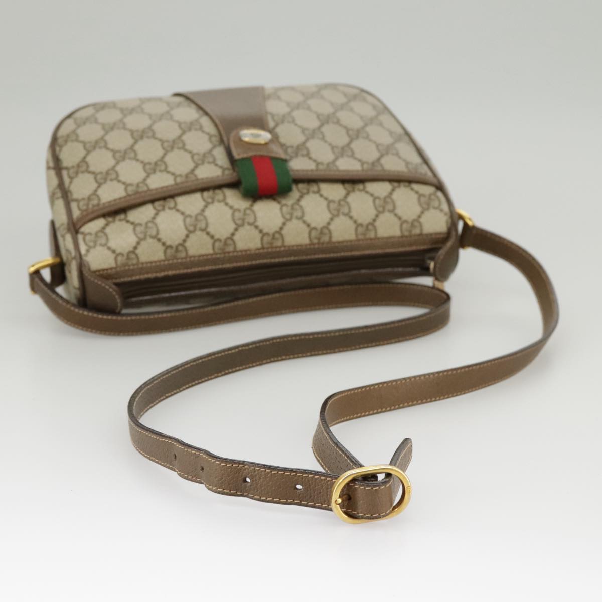 GUCCI GG Supreme Web Sherry Line Shoulder Bag PVC Beige 89 02 032 Auth 102467