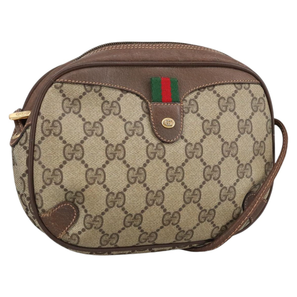 GUCCI GG Supreme Web Sherry Line Shoulder Bag PVC Beige 156 02 066 Auth 102468