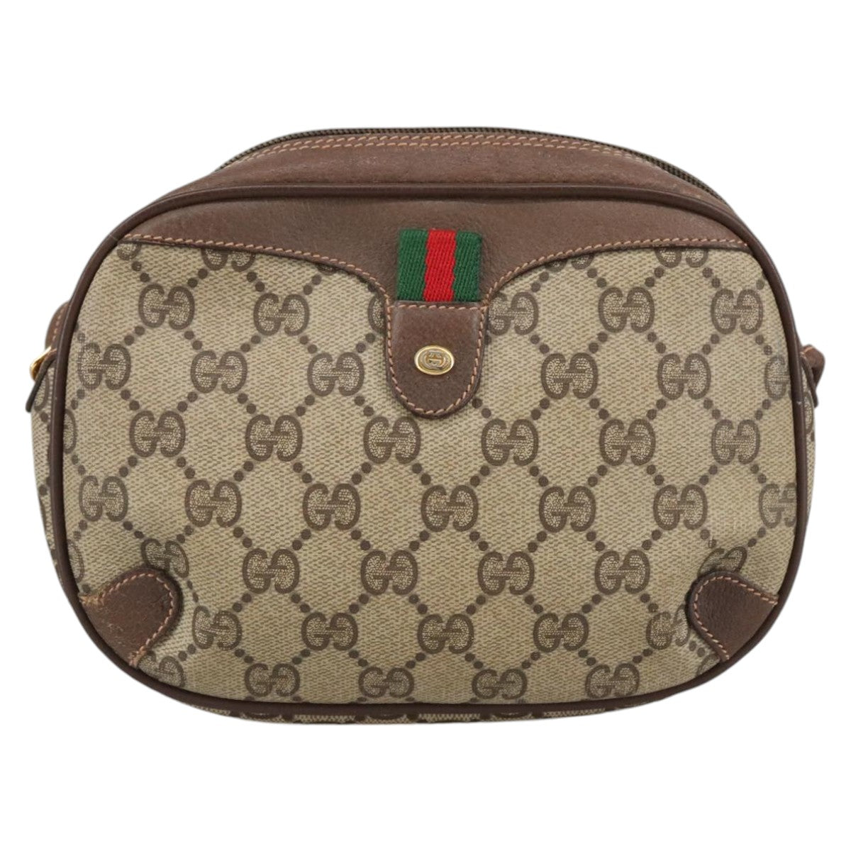 GUCCI GG Supreme Web Sherry Line Shoulder Bag PVC Beige 156 02 066 Auth 102468