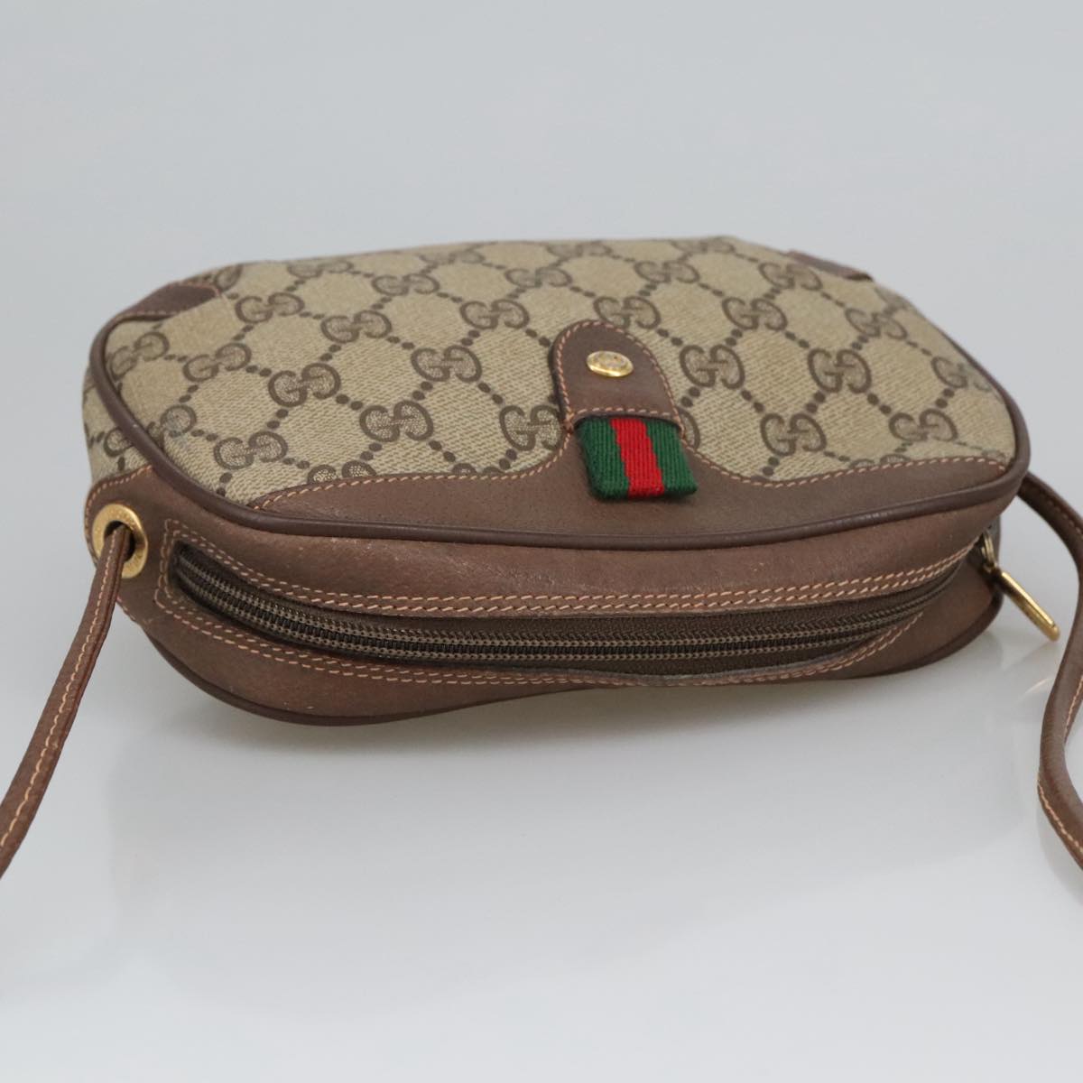 GUCCI GG Supreme Web Sherry Line Shoulder Bag PVC Beige 156 02 066 Auth 102468