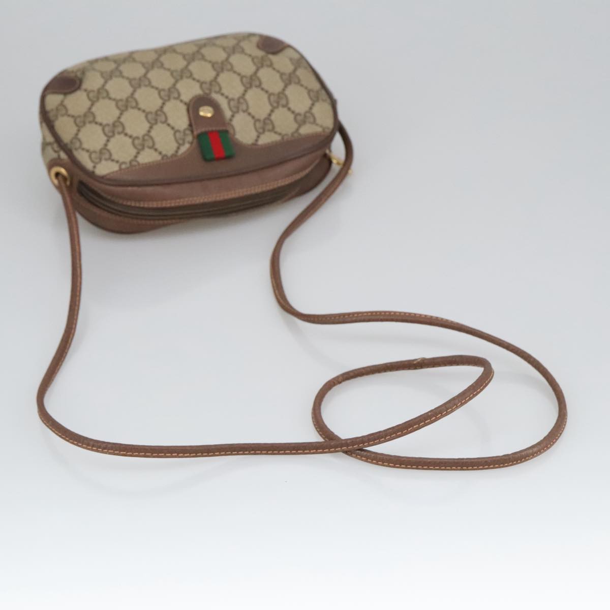 GUCCI GG Supreme Web Sherry Line Shoulder Bag PVC Beige 156 02 066 Auth 102468