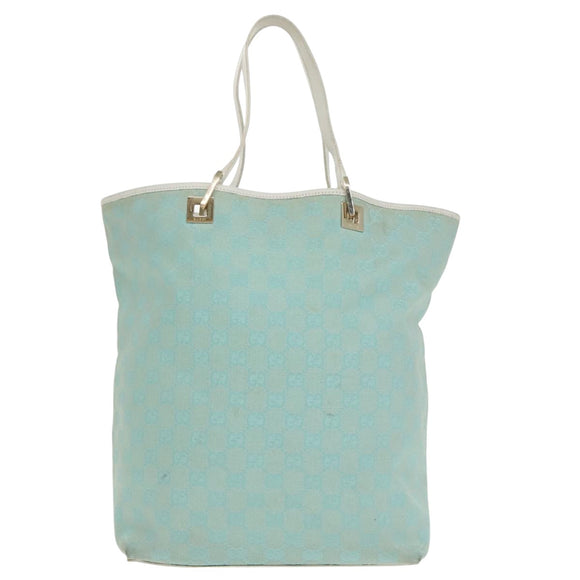 GUCCI GG Canvas Tote Bag Light Blue White Gold 002 1098 Auth 102471