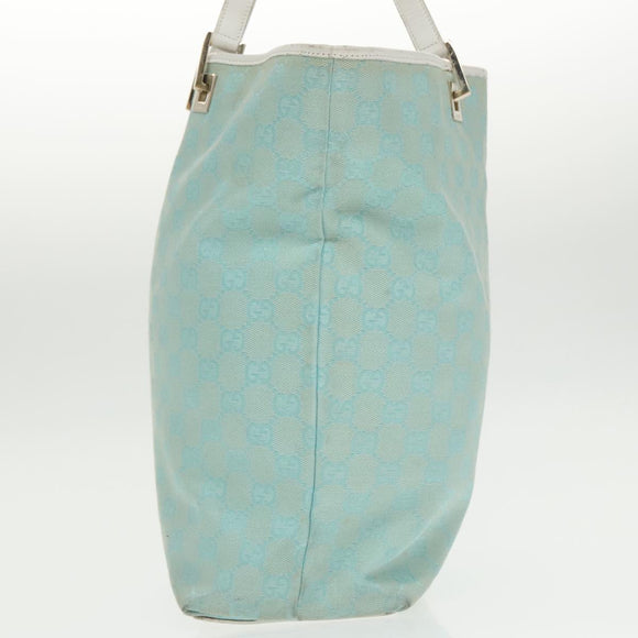 GUCCI GG Canvas Tote Bag Light Blue White Gold 002 1098 Auth 102471