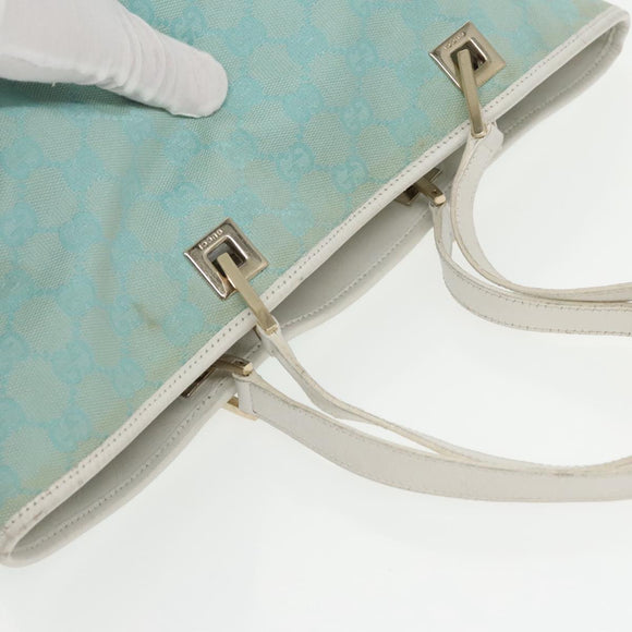 GUCCI GG Canvas Tote Bag Light Blue White Gold 002 1098 Auth 102471