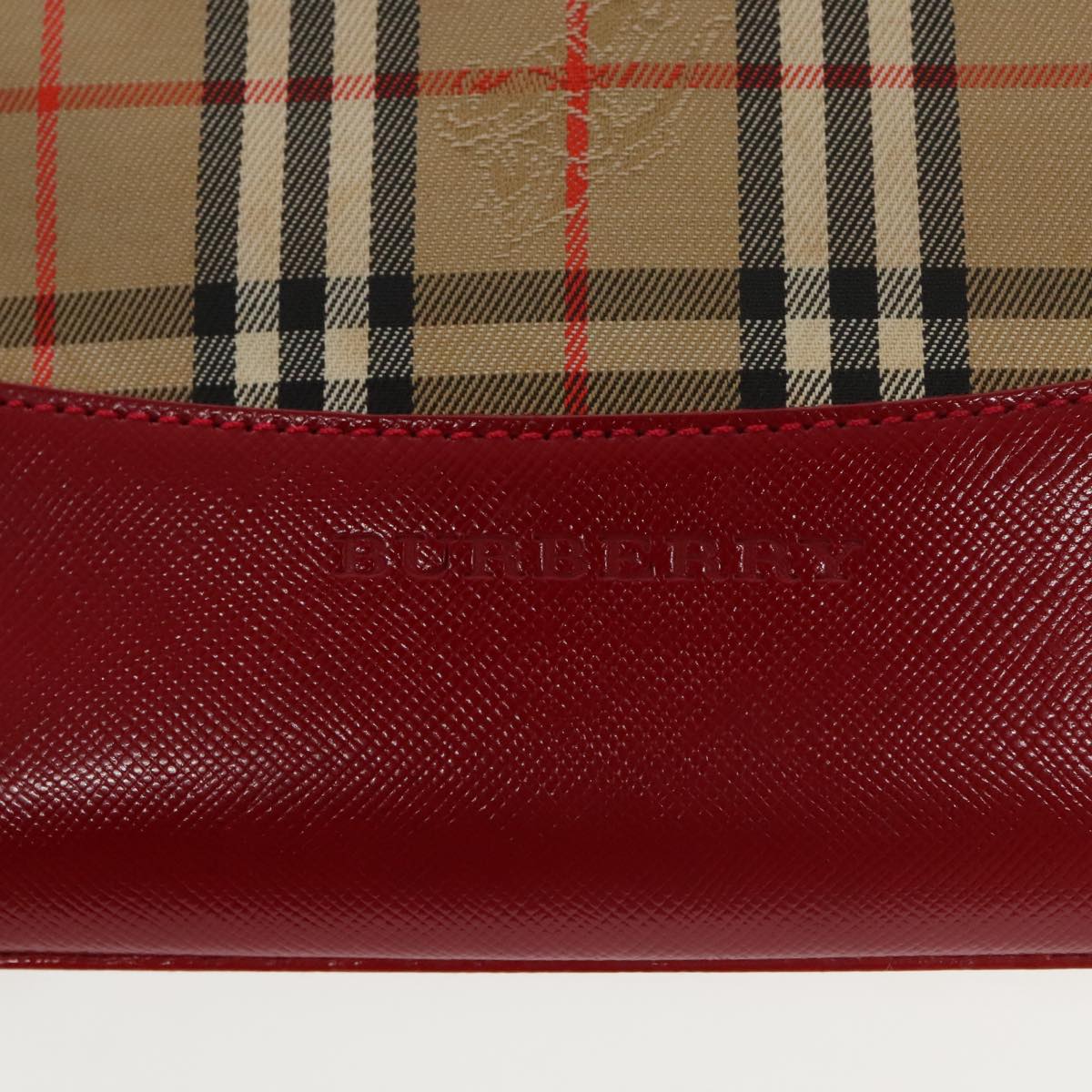 BURBERRY Nova Check Hand Bag Canvas  Leather Beige Red Auth 102476