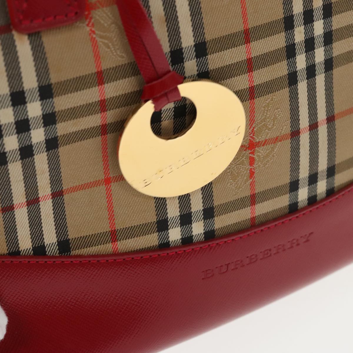 BURBERRY Nova Check Hand Bag Canvas  Leather Beige Red Auth 102476