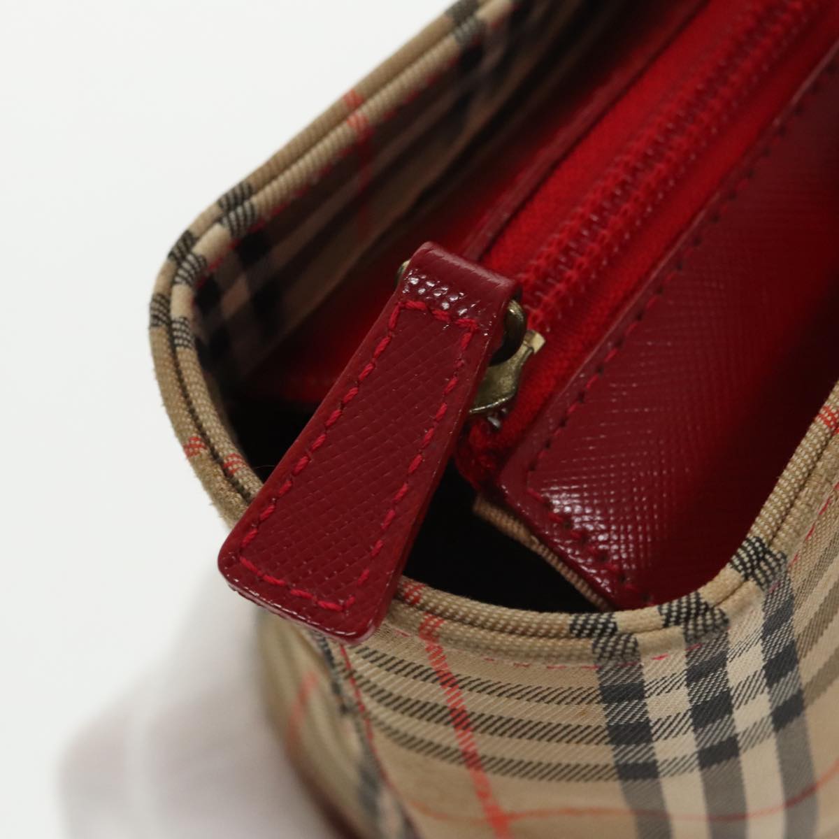 BURBERRY Nova Check Hand Bag Canvas  Leather Beige Red Auth 102476