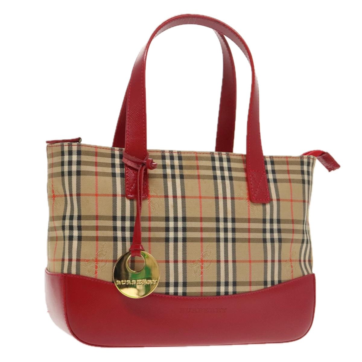 BURBERRY Nova Check Hand Bag Canvas  Leather Beige Red Auth 102476