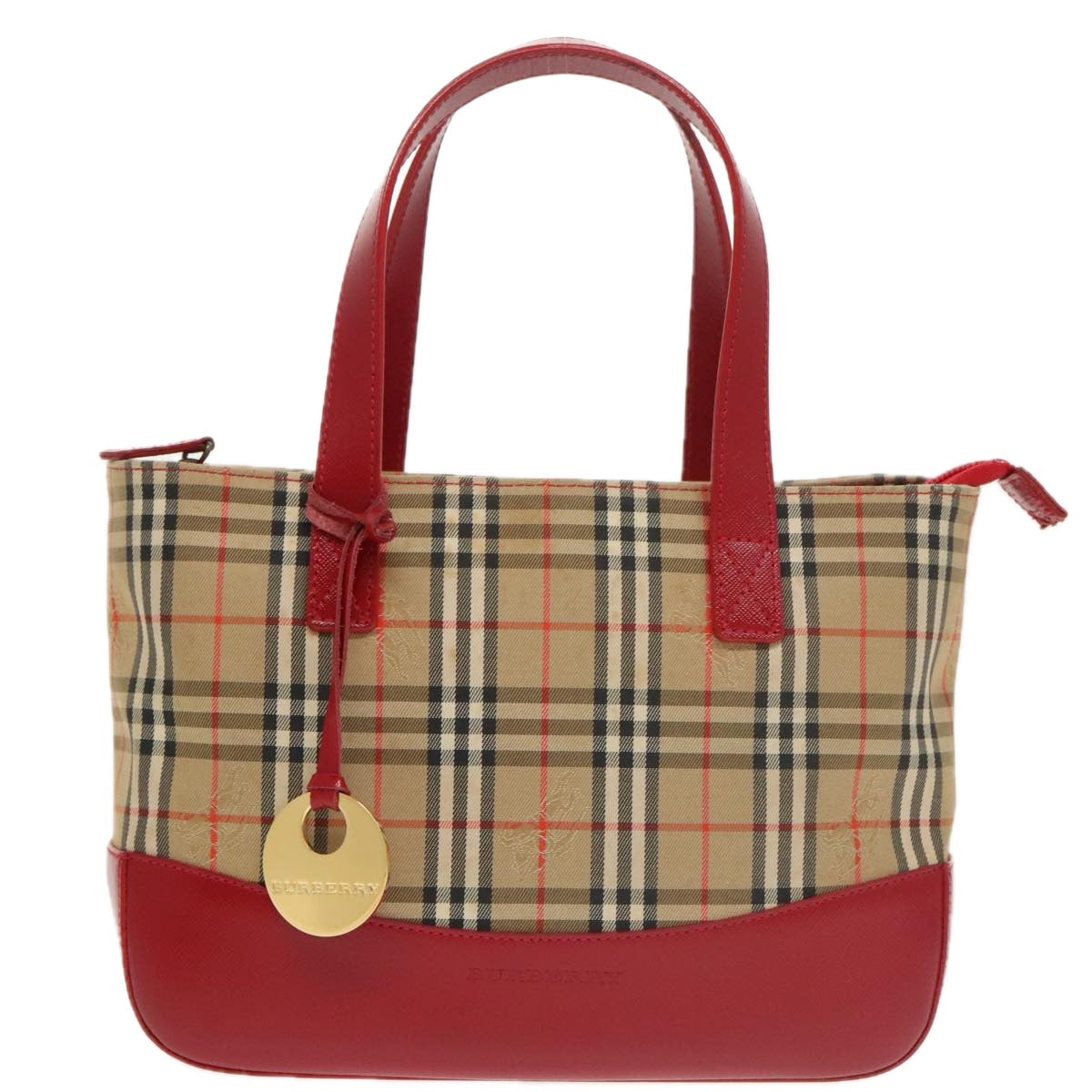 BURBERRY Nova Check Hand Bag Canvas  Leather Beige Red Auth 102476 - 0