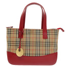 BURBERRY Nova Check Hand Bag Canvas  Leather Beige Red Auth 102476-13