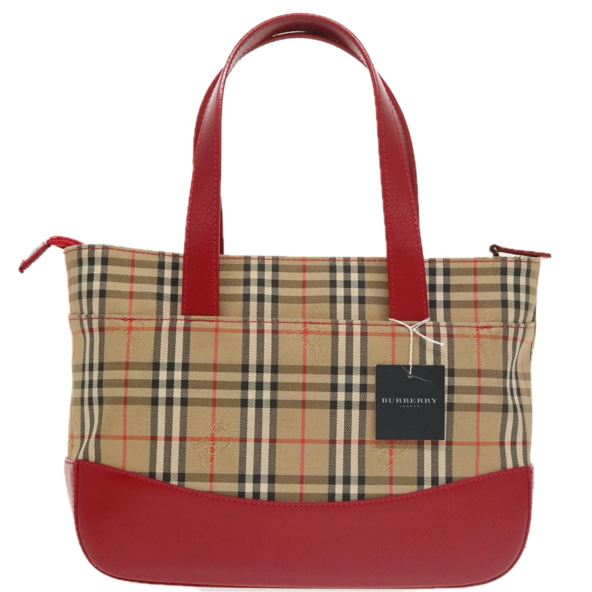 BURBERRY Nova Check Hand Bag Canvas  Leather Beige Red Auth 102476