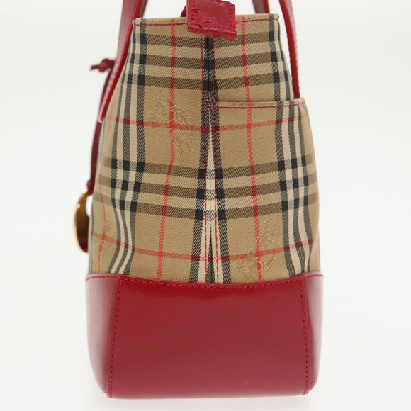 BURBERRY Nova Check Hand Bag Canvas  Leather Beige Red Auth 102476