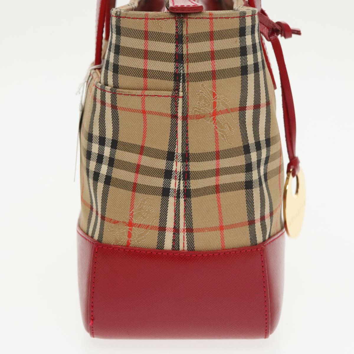 BURBERRY Nova Check Hand Bag Canvas  Leather Beige Red Auth 102476