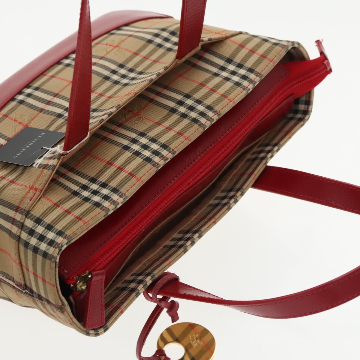 BURBERRY Nova Check Hand Bag Canvas  Leather Beige Red Auth 102476