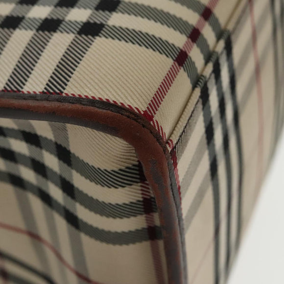 BURBERRY Nova Check Hand Bag Canvas 2way Beige Brown Silver Auth 102478