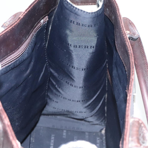 BURBERRY Nova Check Hand Bag Canvas 2way Beige Brown Silver Auth 102478