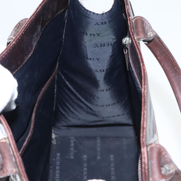 BURBERRY Nova Check Hand Bag Canvas 2way Beige Brown Silver Auth 102478