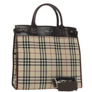 BURBERRY Nova Check Hand Bag Canvas 2way Beige Brown Silver Auth 102478-1
