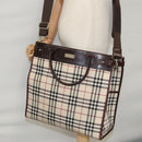 BURBERRY Nova Check Hand Bag Canvas 2way Beige Brown Silver Auth 102478-22