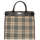 BURBERRY Nova Check Hand Bag Canvas 2way Beige Brown Silver Auth 102478-13