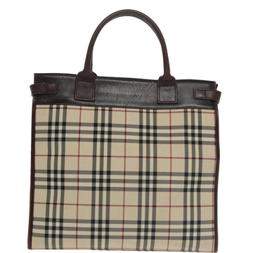 BURBERRY Nova Check Hand Bag Canvas 2way Beige Brown Silver Auth 102478 - 0