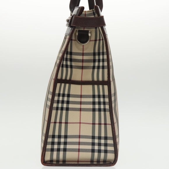 BURBERRY Nova Check Hand Bag Canvas 2way Beige Brown Silver Auth 102478