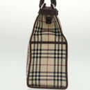 BURBERRY Nova Check Hand Bag Canvas 2way Beige Brown Silver Auth 102478-4