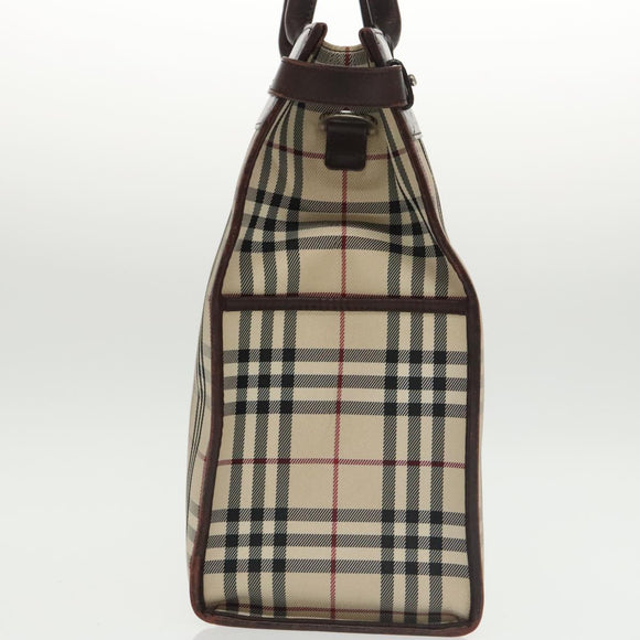 BURBERRY Nova Check Hand Bag Canvas 2way Beige Brown Silver Auth 102478