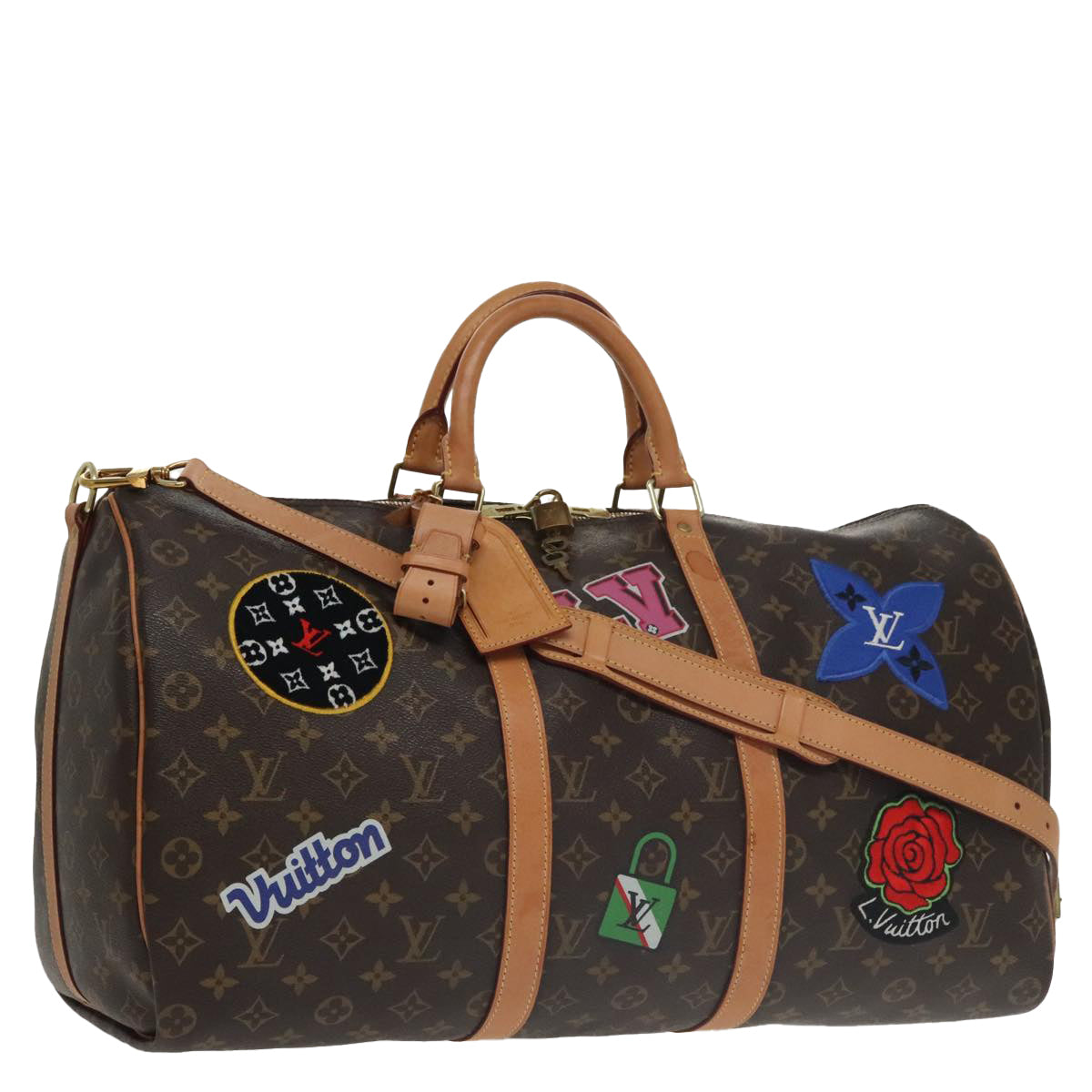 LOUIS VUITTON Monogram Patches Keepall Bandouliere 50 Bag M43996 LV Auth 102498A