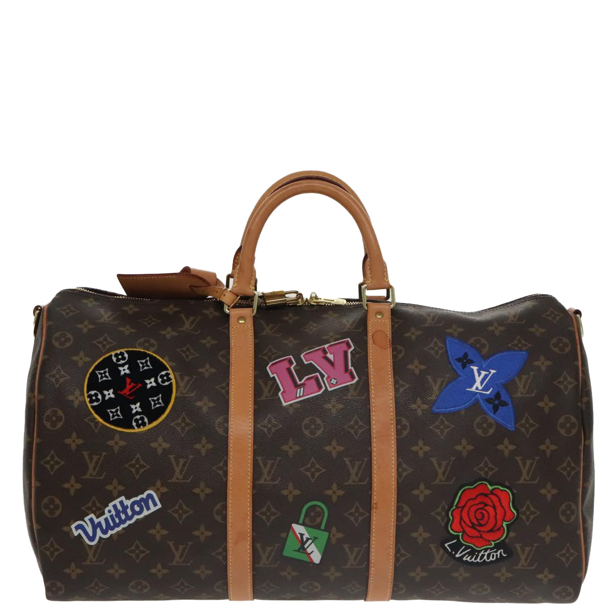 LOUIS VUITTON Monogram Patches Keepall Bandouliere 50 Bag M43996 LV Auth 102498A