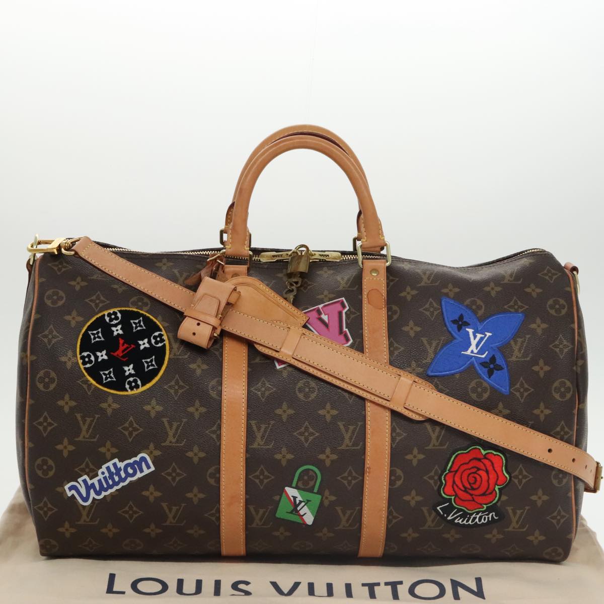 LOUIS VUITTON Monogram Patches Keepall Bandouliere 50 Bag M43996 LV Auth 102498A