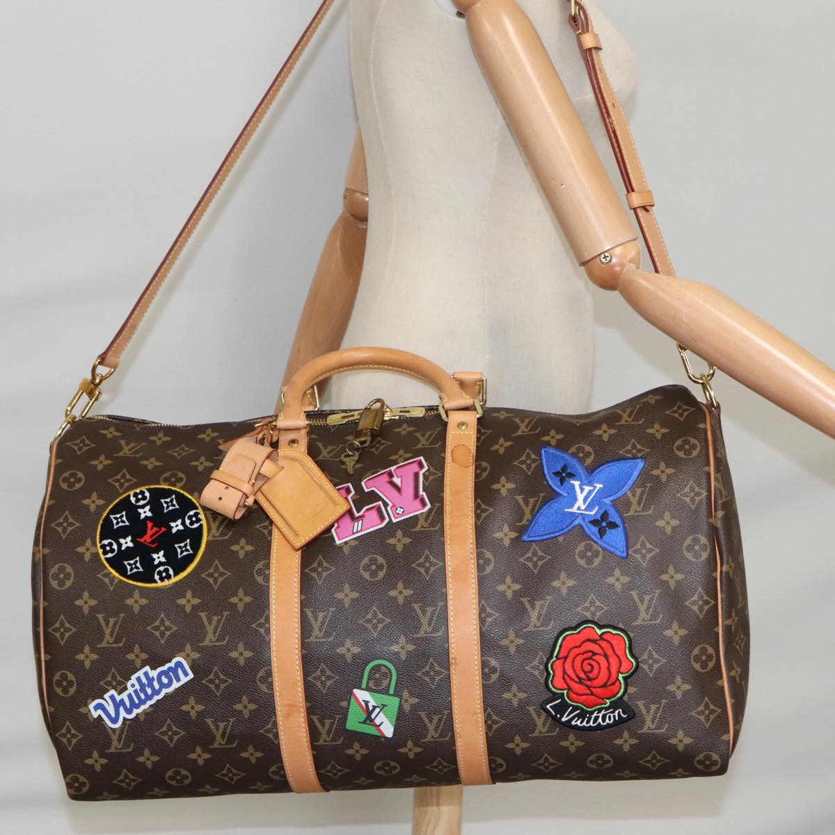 LOUIS VUITTON Monogram Patches Keepall Bandouliere 50 Bag M43996 LV Auth 102498A