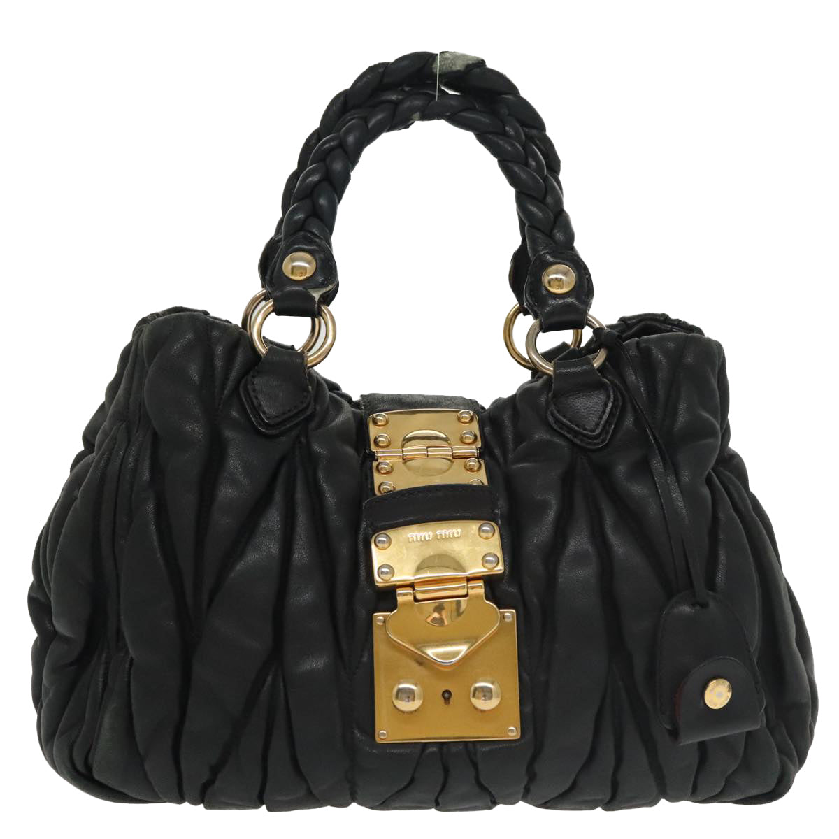 Miu Miu Matelasse Hand Bag Leather 2way Black Auth 102501