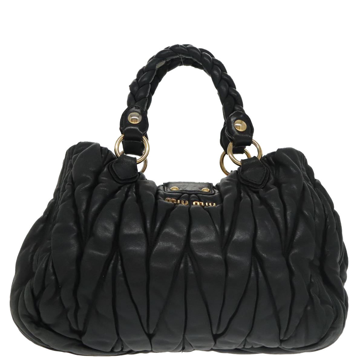 Miu Miu Matelasse Hand Bag Leather 2way Black Auth 102501 - 0