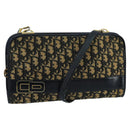 Christian Dior Trotter Canvas Shoulder Bag Navy Beige Gold Auth 102519-1