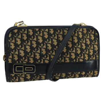 Christian Dior Trotter Canvas Shoulder Bag Navy Beige Gold Auth 102519