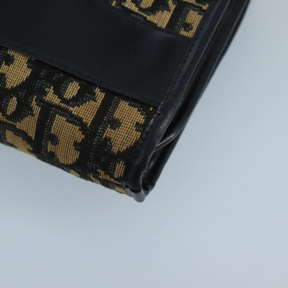 Christian Dior Trotter Canvas Shoulder Bag Navy Beige Gold Auth 102519