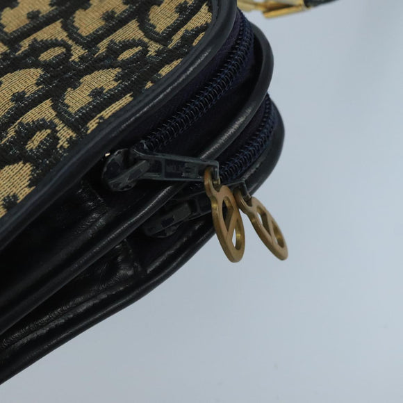 Christian Dior Trotter Canvas Shoulder Bag Navy Beige Gold Auth 102519