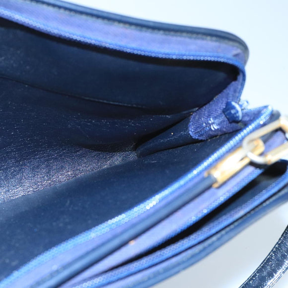 Christian Dior Trotter Canvas Shoulder Bag Navy Beige Gold Auth 102519