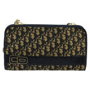 Christian Dior Trotter Canvas Shoulder Bag Navy Beige Gold Auth 102519-13