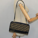 Christian Dior Trotter Canvas Shoulder Bag Navy Beige Gold Auth 102519-20